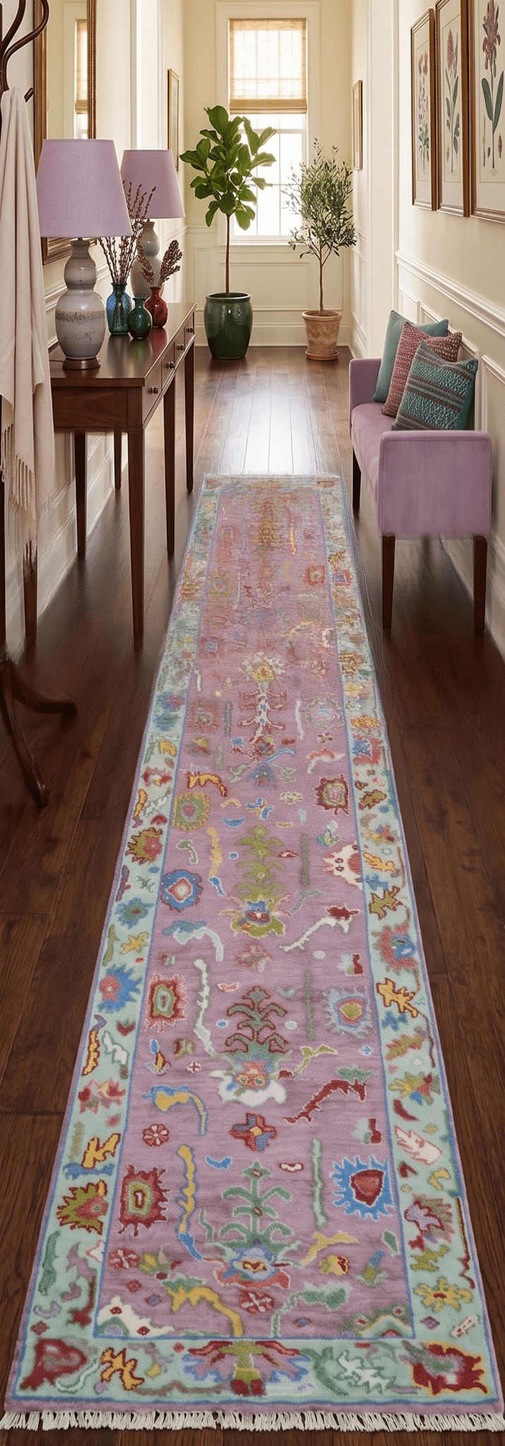 Oversize Runner 3x15 Pink And Blue Hand Knotted Wool Rug