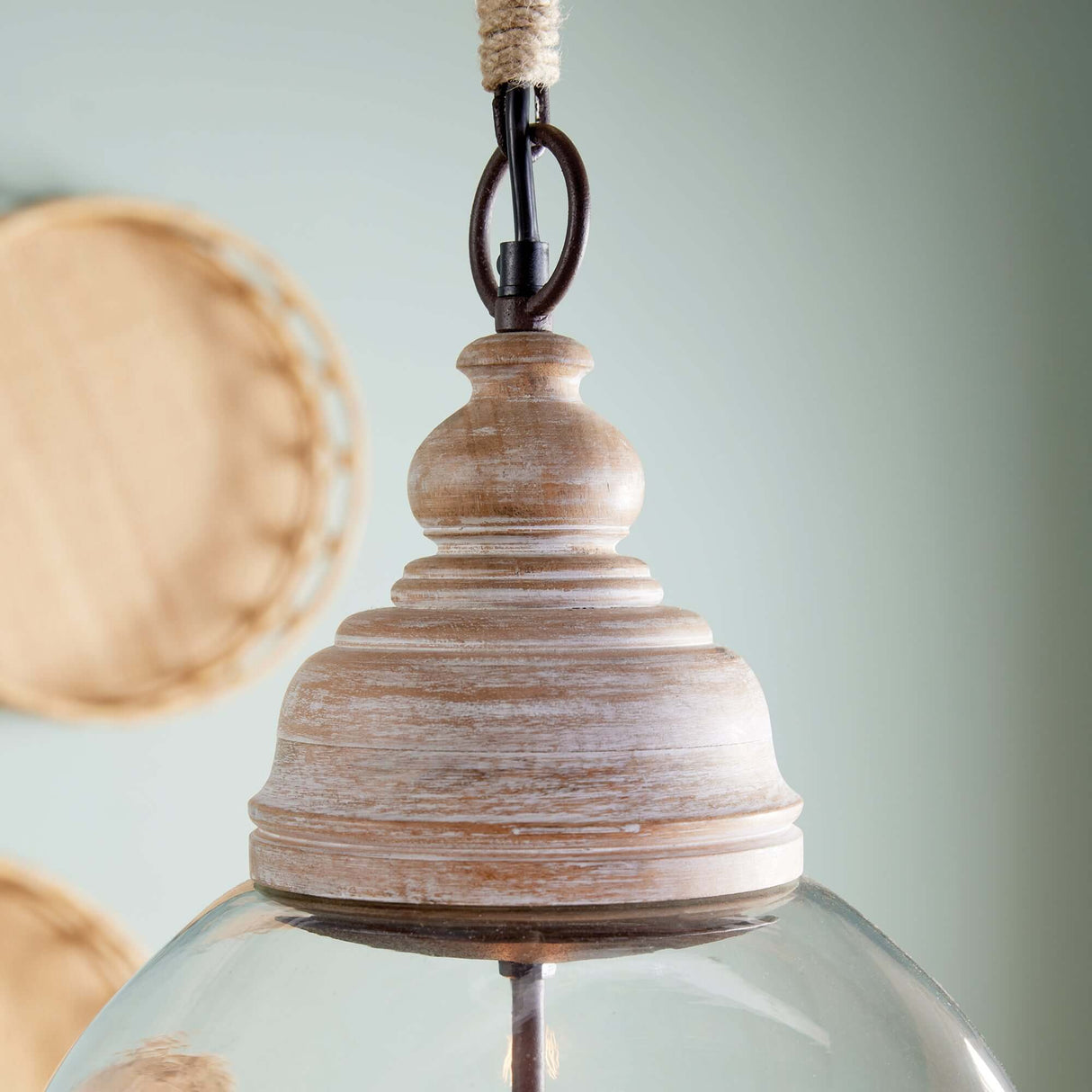 Oversized Glass Cloche Pendant Light with Wood Accent-pendant light-Parc Decor