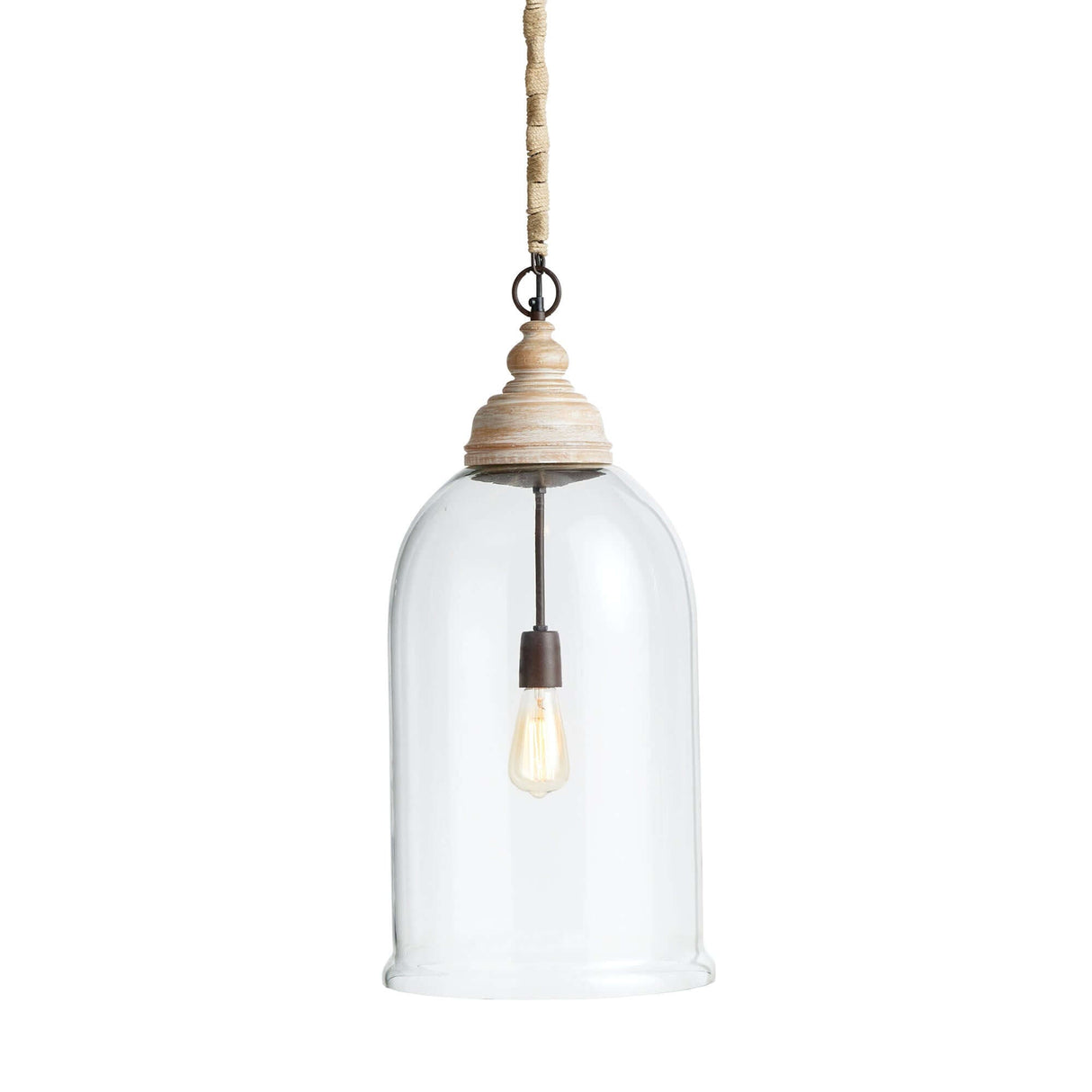 Oversized Glass Cloche Pendant Light with Wood Accent-pendant light-Parc Decor