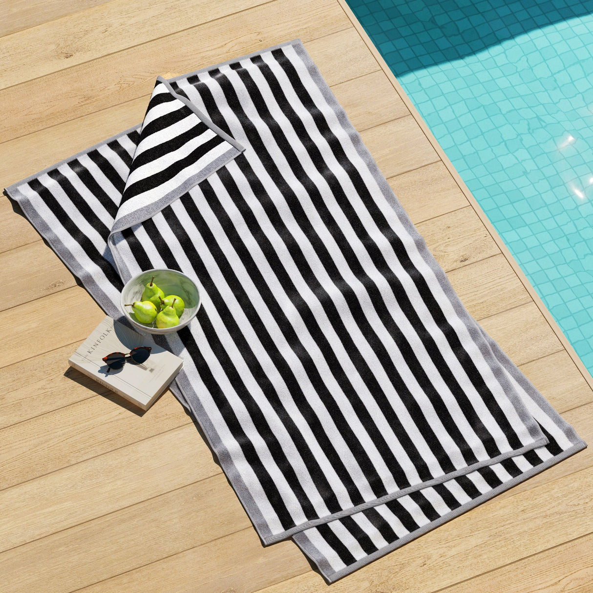Oversized Striped Border Cabana Beach Towels - Santa Cruz