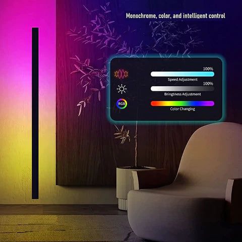 Parc Sconce outdoor wall light, a black vertical bar with RGB color-changing illumination and control interface.