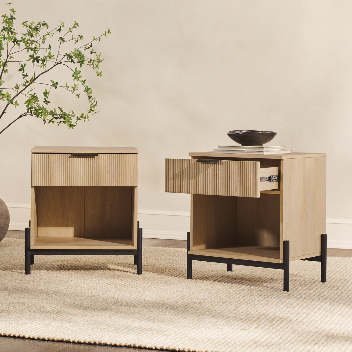 Paris Modern Scandinavian Reeded Nightstand