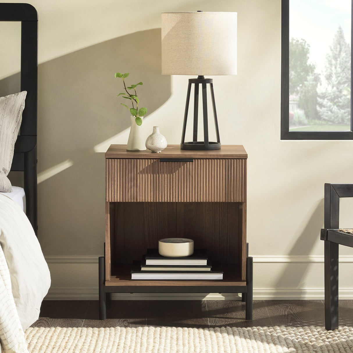 Paris Modern Scandinavian Reeded Nightstand-Bedroom-Parc Decor
