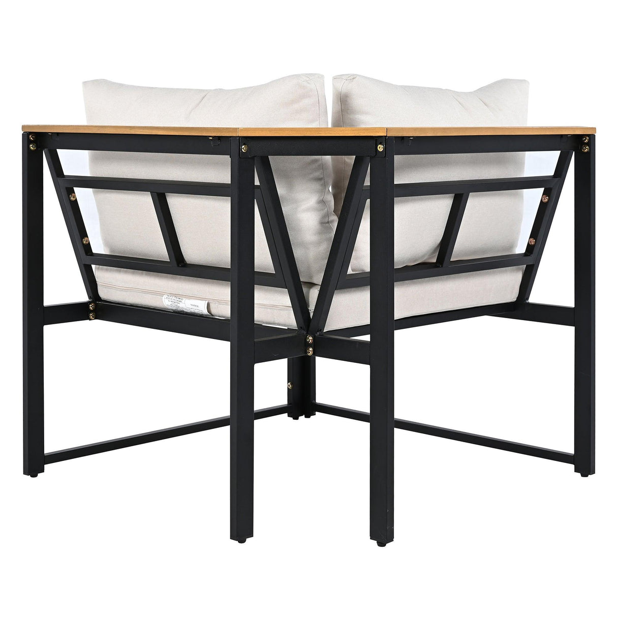 Patio Furniture Set with Loveseats, 4 Pieces Outdoor Sofa Set with Waterproof Cushions, Durable Iron-Wood Design for Garden, Backyard, Poolside-户外组合沙发套装-Parc Decor