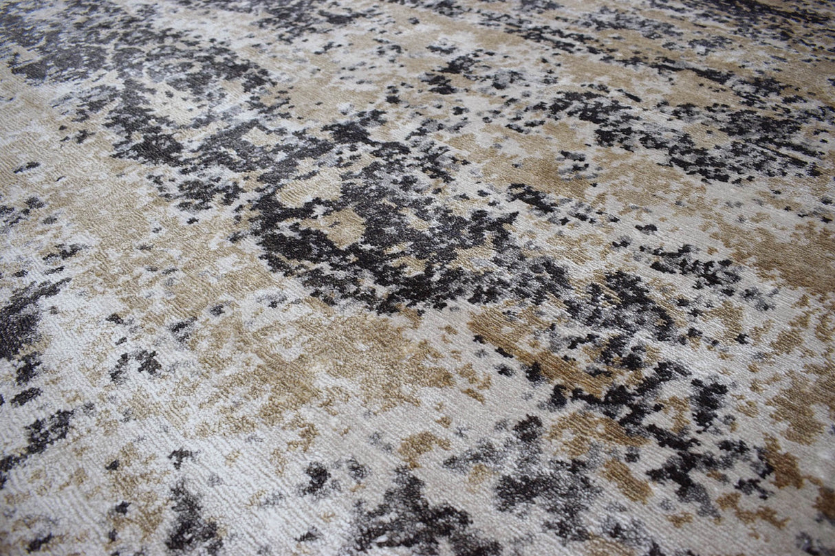 Peach and Charcoal Modern Abstract Hand Knotted Bamboo Silk 8x10 Area Rug