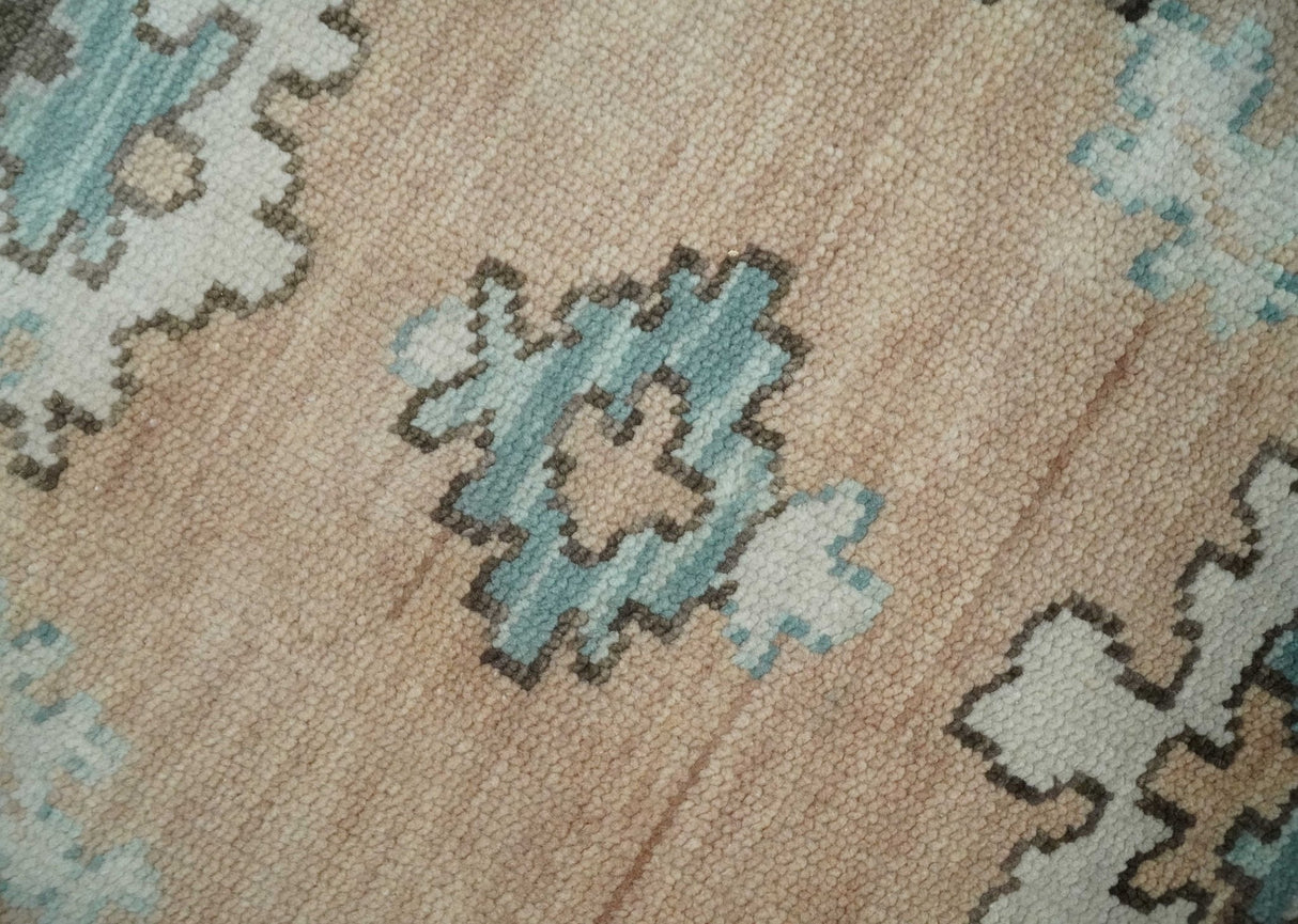 Peach, Ivory and Teal Hand knotted Traditional Oushak 8x10 wool Area Rug