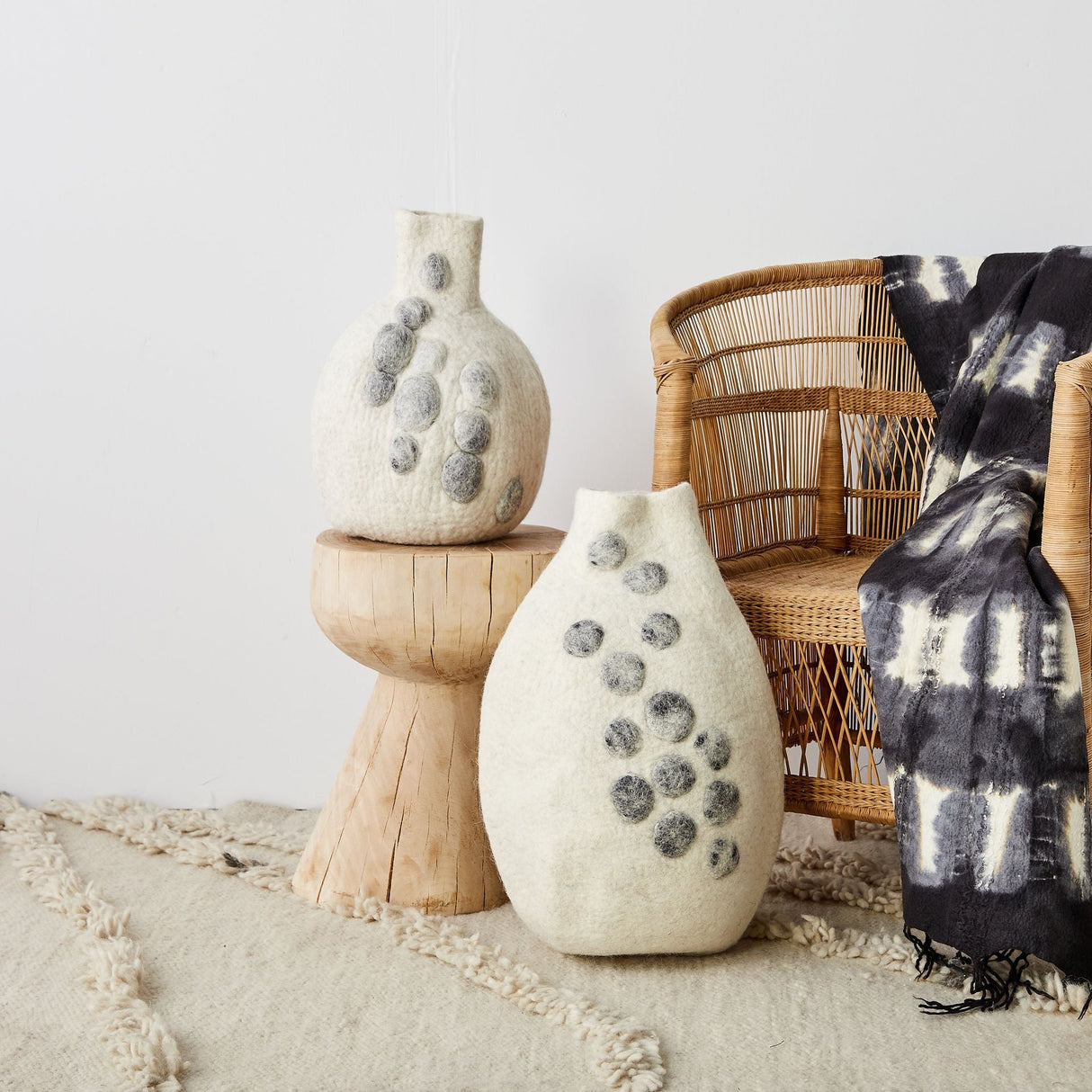 Pebble Hand-Felted Wool Gourd Basket-Baskets-Parc Decor