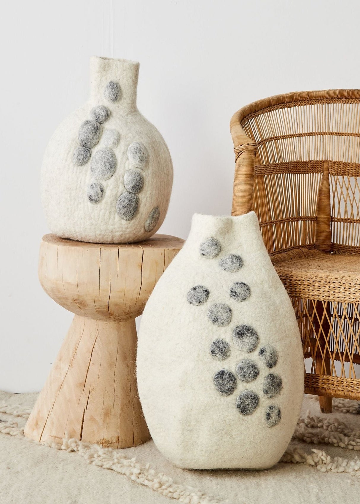 Pebble Hand-Felted Wool Gourd Basket-Baskets-Parc Decor