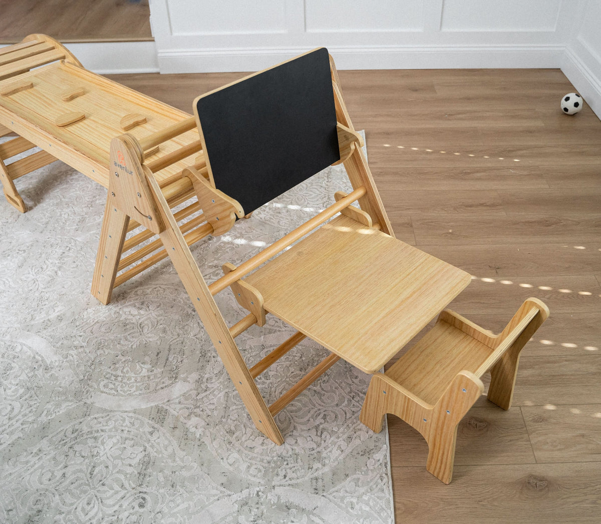 Pikler Triangle Desk & Chair Attachment | Toddler Desk with Chalkboard for Hazel & Olive Climbers