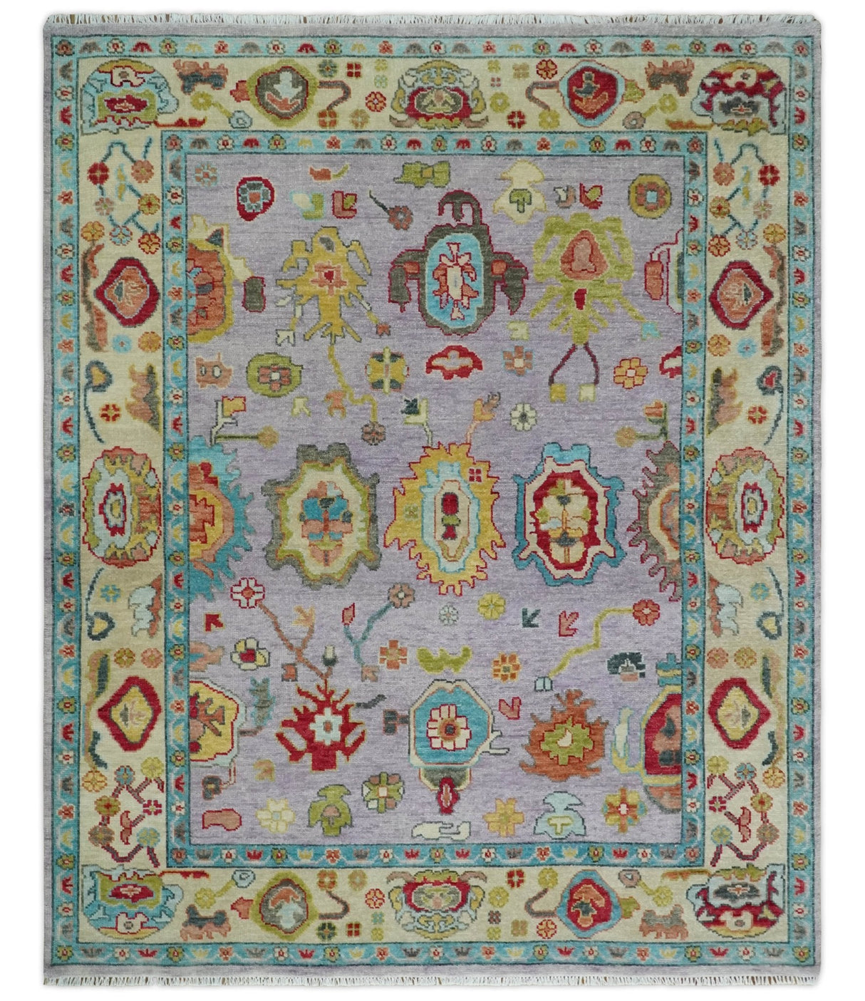 Pink and Beige Vibrant Colorful Hand knotted Traditional Oushak Area Rug