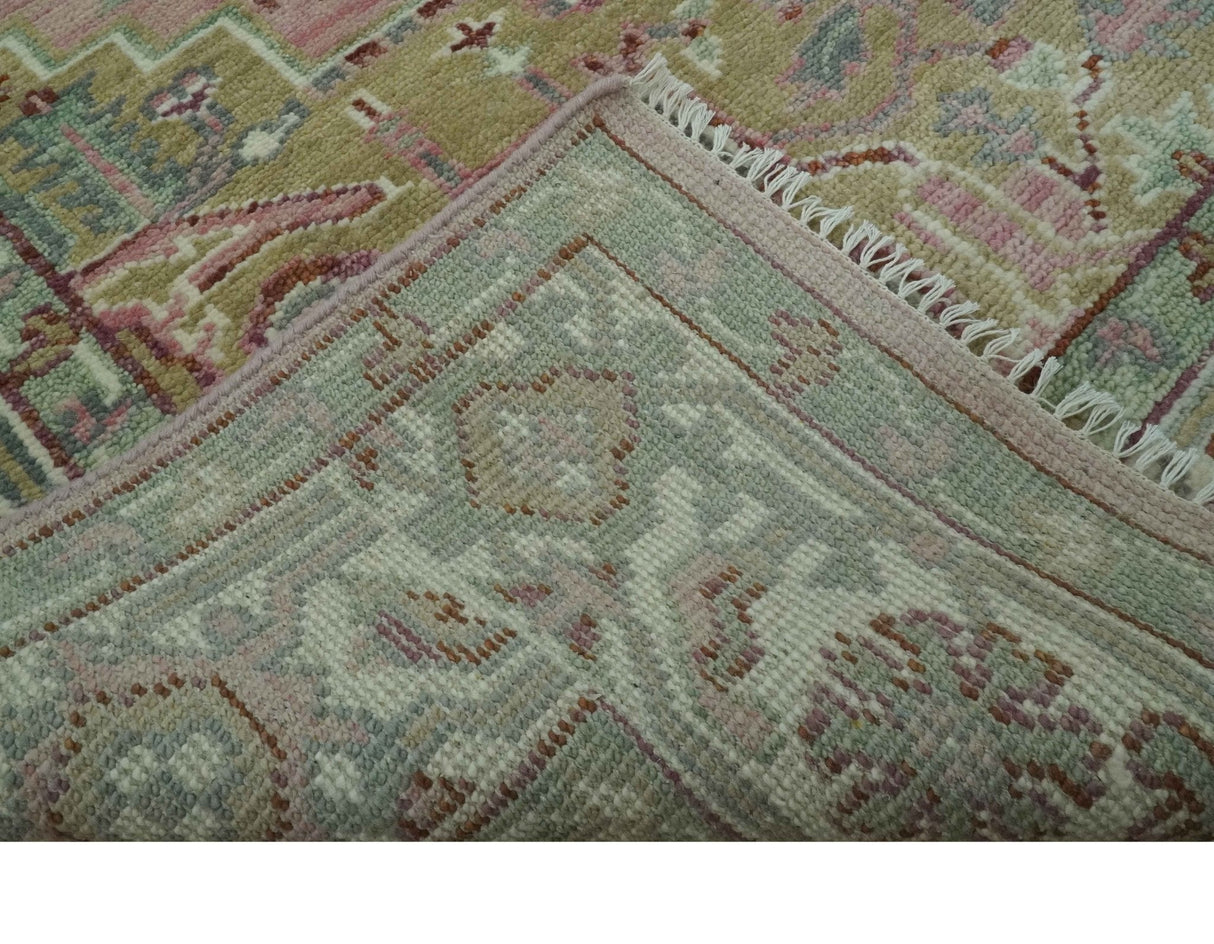 Pink, Ivory and Olive Hand Knotted Traditional Custom Made Size wool Rug