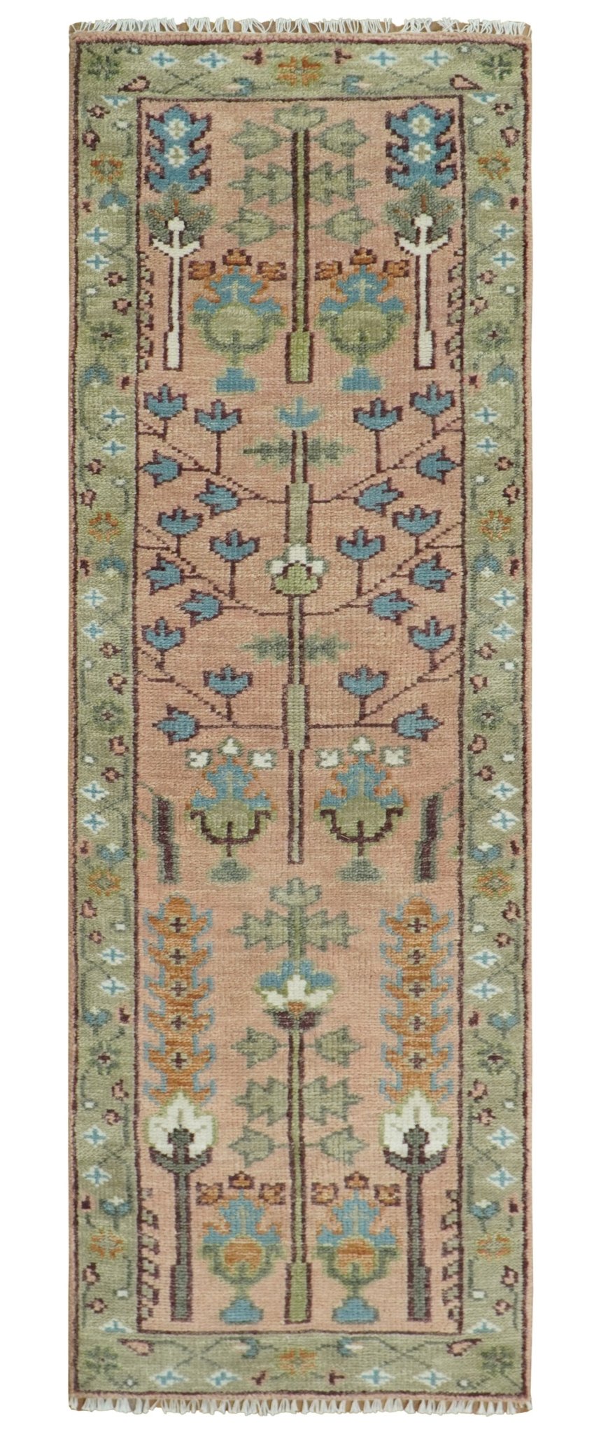 Pink, Olive and Beige vintage Traditional Tree of Life Custom Made Serapi Wool Rug