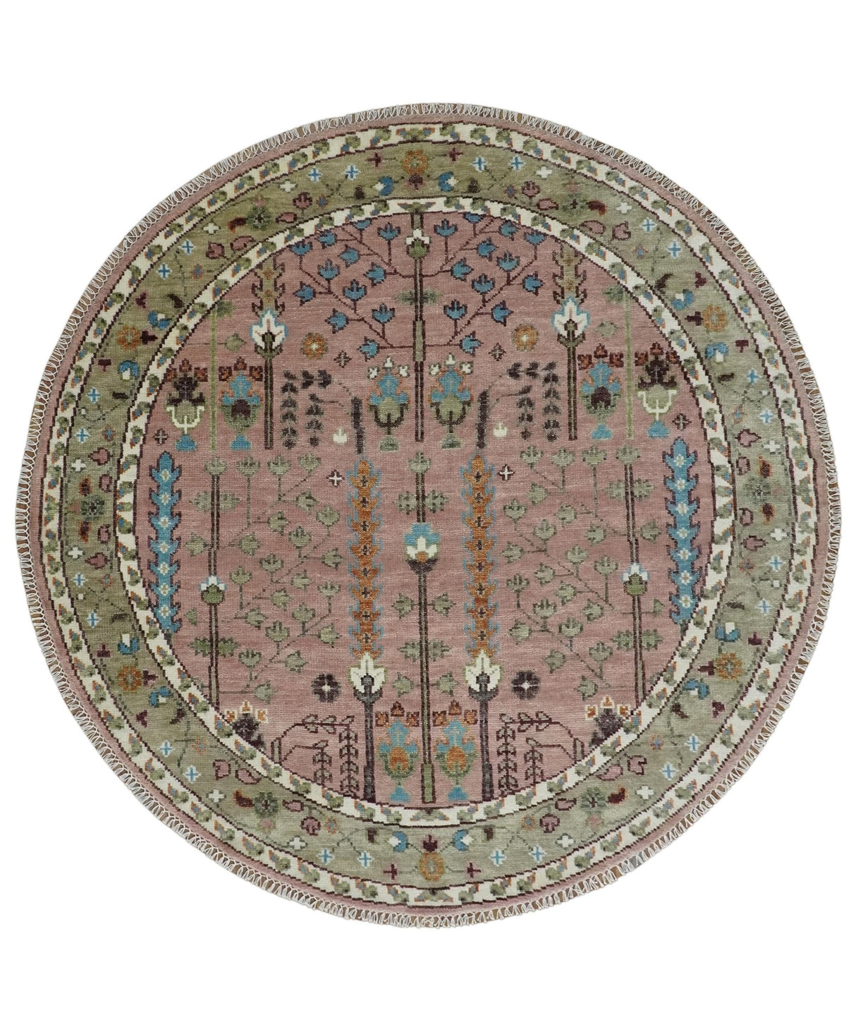 Pink, Olive and Beige vintage Traditional Tree of Life Custom Made Serapi Wool Rug