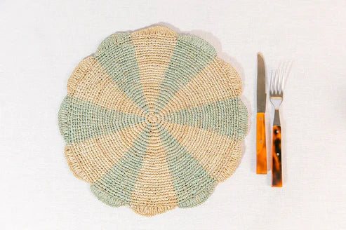 Pinwheel Blue Placemat, raffia tabletop-table tops-Parc Decor