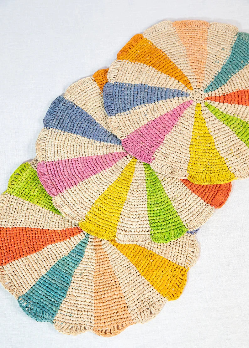 Pinwheel multicolor Placemat, raffia tabletop-table tops-Parc Decor