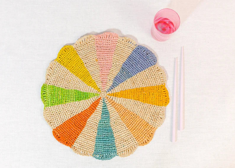 Pinwheel multicolor Placemat, raffia tabletop-table tops-Parc Decor