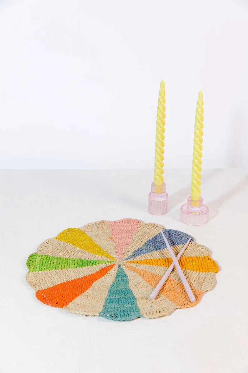 Pinwheel multicolor Placemat, raffia tabletop-table tops-Parc Decor
