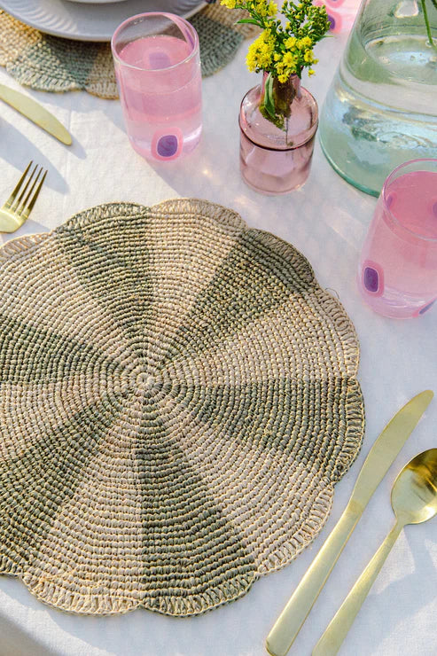 Pinwheel Olive Placemat, raffia tabletop-table tops-Parc Decor
