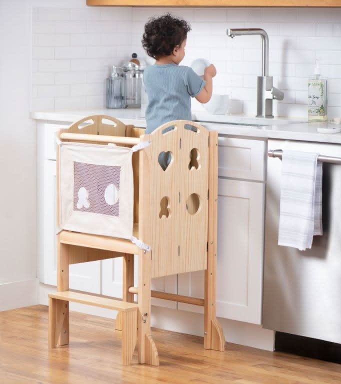 Plum 3-in-1 Foldable Kitchen Tower, Step Stool & Chalkboard for Toddlers