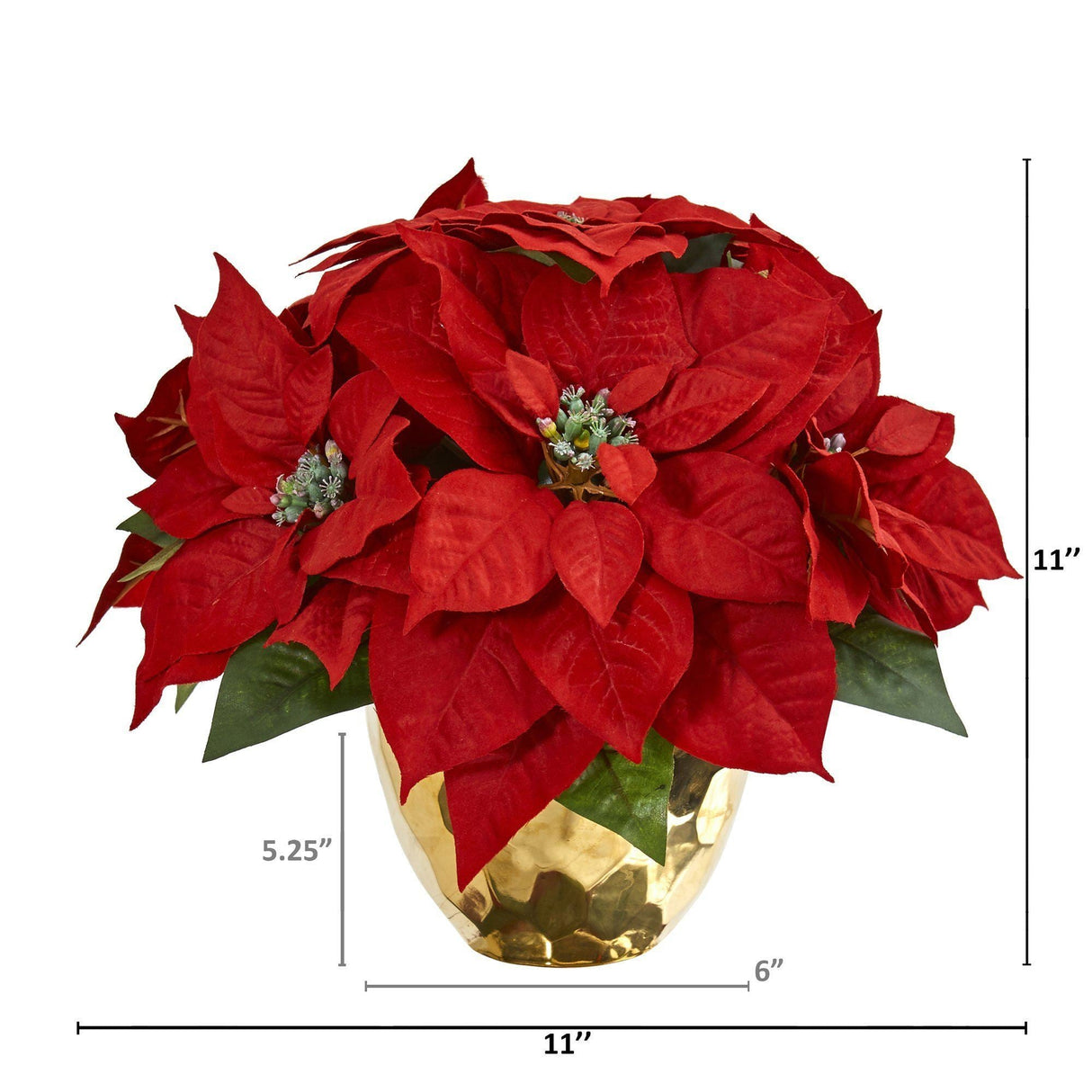 Poinsettia Artificial Arrangement in Golden Vase-Arrangement-Parc Decor