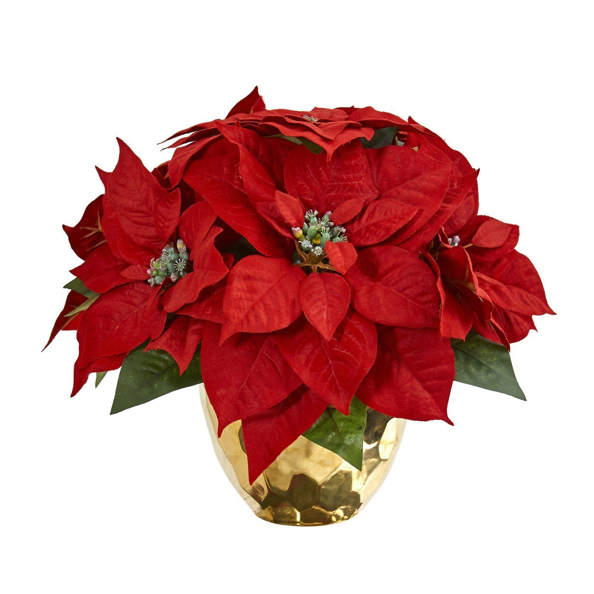 Poinsettia Artificial Arrangement in Golden Vase-Arrangement-Parc Decor