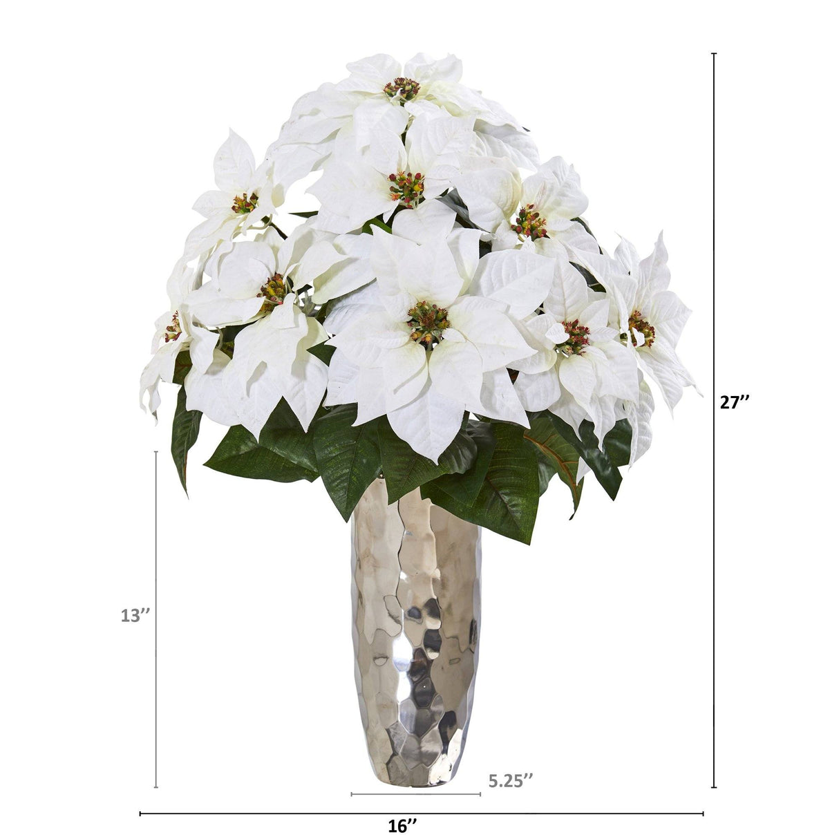 Poinsettia Artificial Arrangement in Silver Cylinder Vase-Arrangement-Parc Decor