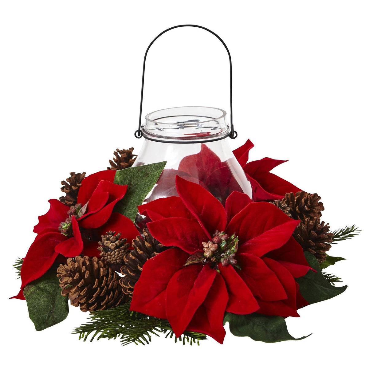 Poinsettia Pine & Pine Cone Candelabrum-Candelabrum-Parc Decor
