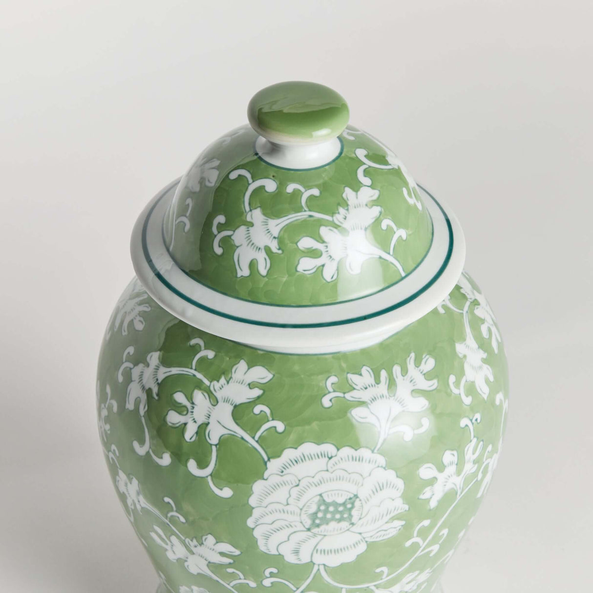 Porcelain Green Chinoiserie Lotus Ginger Jar with Lid-Jar-Parc Decor
