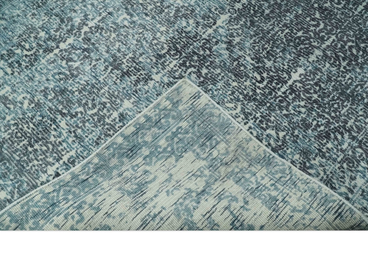 Premium look antique Design Teal, Charcoal and Ivory 5x8 Hand loom wool and Viscose Area Rug