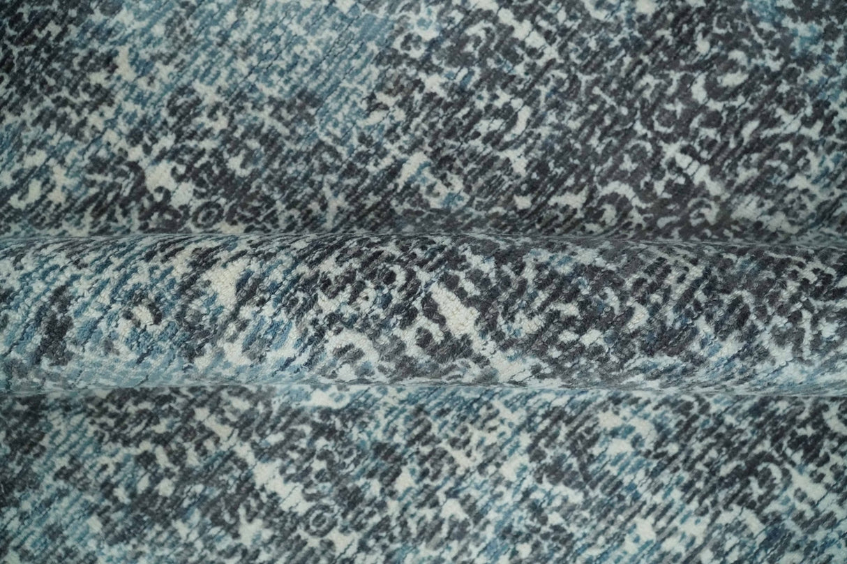 Premium look antique Design Teal, Charcoal and Ivory 5x8 Hand loom wool and Viscose Area Rug