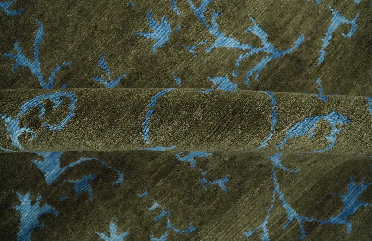 Premium look Antique Style Olive and Blue Hand loom 6x9 wool and Art Silk Area Rug-Area Rug-Parc Decor