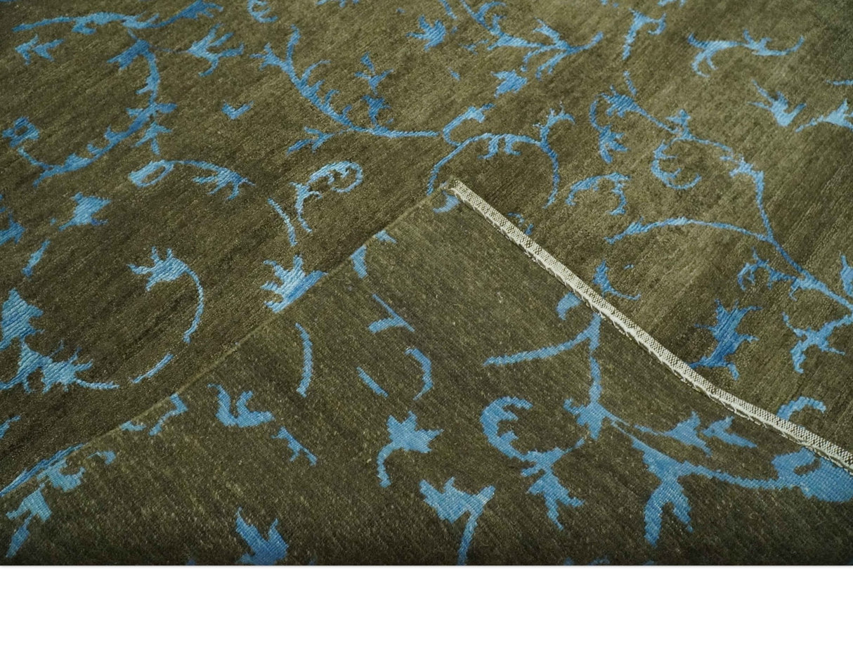 Premium look Antique Style Olive and Blue Hand loom 6x9 wool and Art Silk Area Rug-Area Rug-Parc Decor