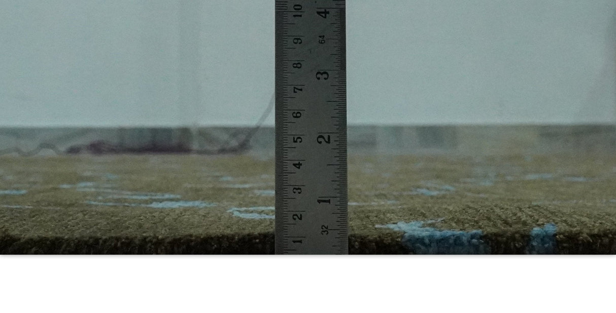 Premium look Antique Style Olive and Blue Hand loom 6x9 wool and Art Silk Area Rug-Area Rug-Parc Decor