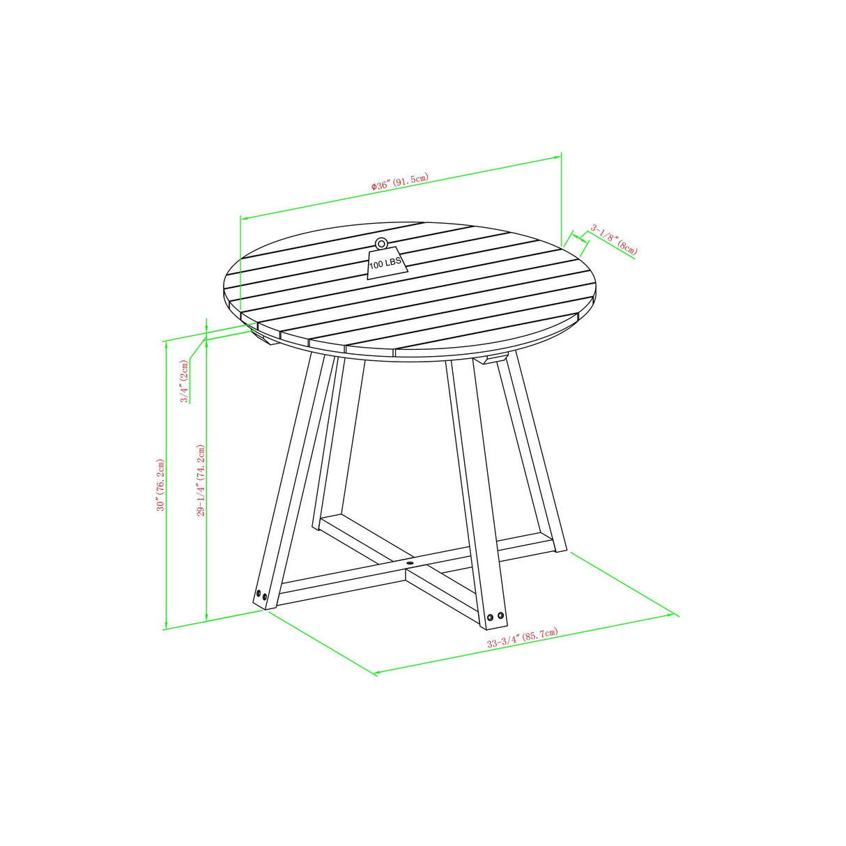 Prenton Modern Slat-Top Patio Round Dining Table-Outdoor-Parc Decor