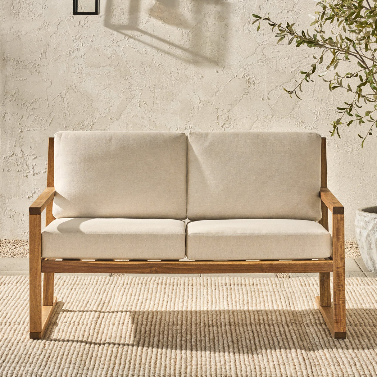 Prenton Modern Solid Wood Slatted Outdoor Loveseat-Outdoor-Parc Decor