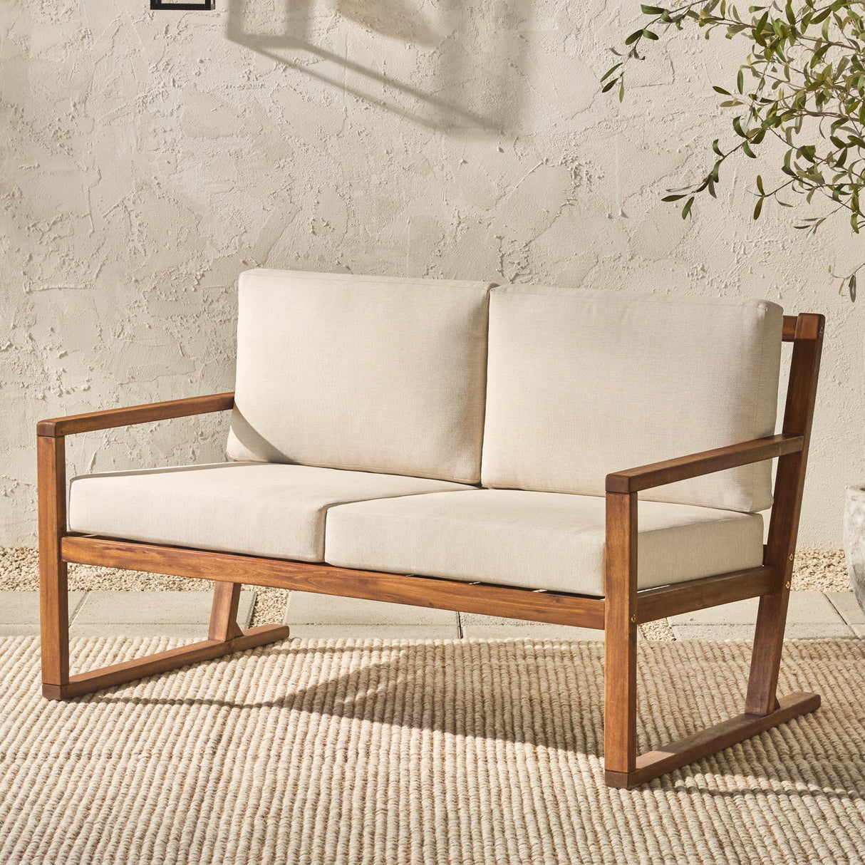 Prenton Modern Solid Wood Slatted Outdoor Loveseat-Outdoor-Parc Decor