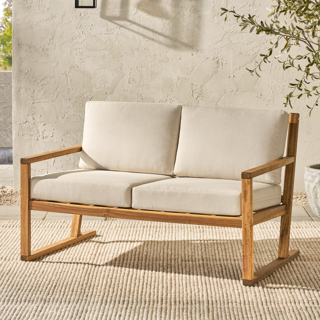 Prenton Modern Solid Wood Slatted Outdoor Loveseat-Outdoor-Parc Decor