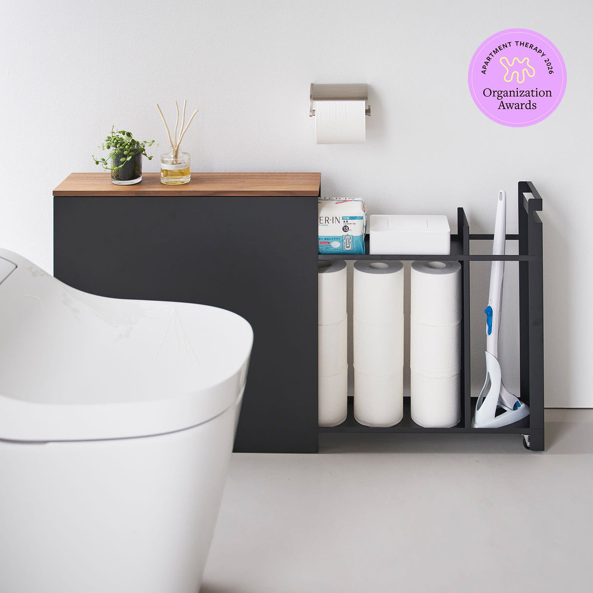 Pull-Out Bathroom Storage Cabinet - Steel + Wood