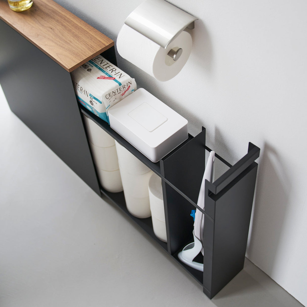 Pull-Out Bathroom Storage Cabinet - Steel + Wood-Toilet Paper Stocker-Parc Decor