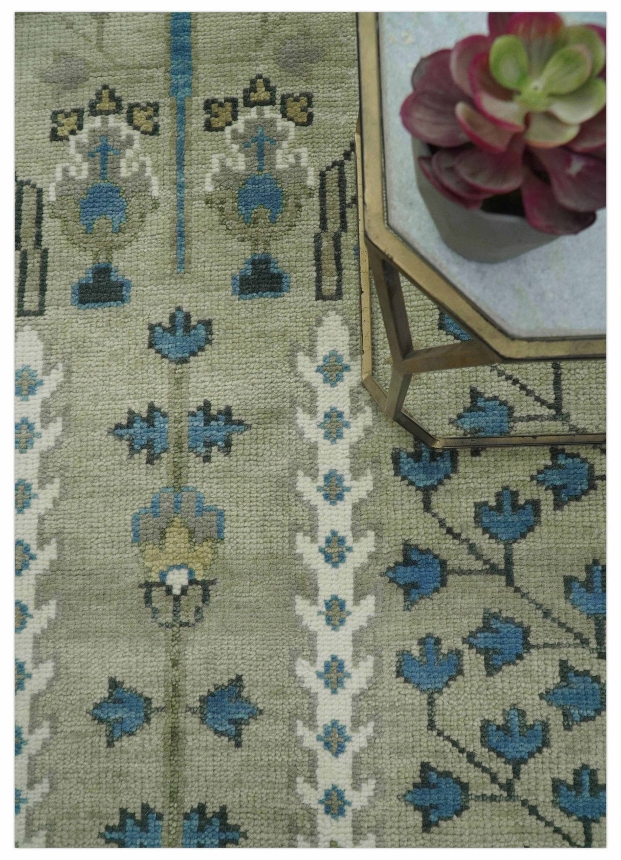 Quick Ship 6x9 Tree of life Beige And Blue Wool Rug