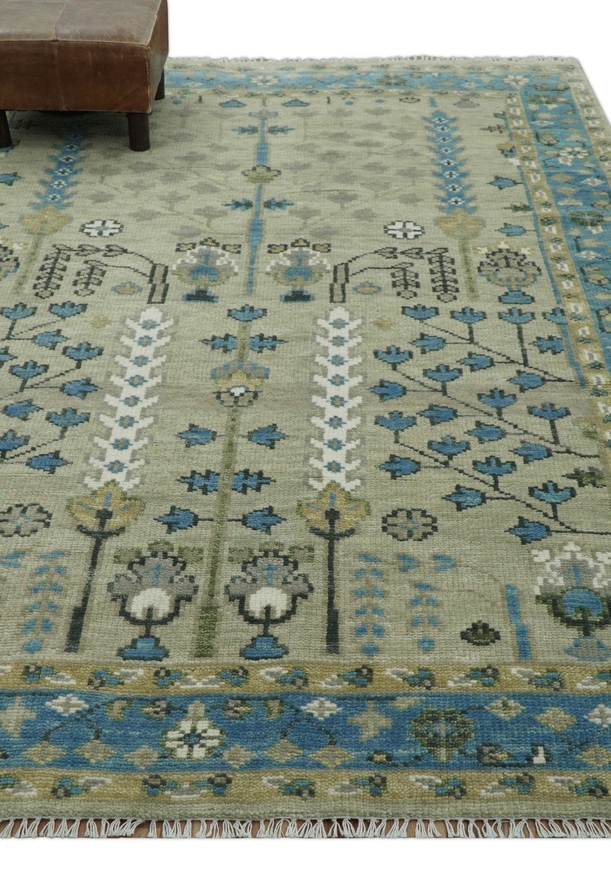 Quick Ship 6x9 Tree of life Beige And Blue Wool Rug