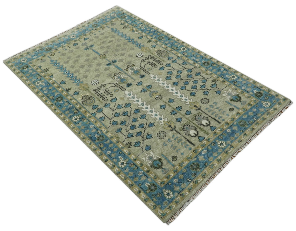 Quick Ship 6x9 Tree of life Beige And Blue Wool Rug