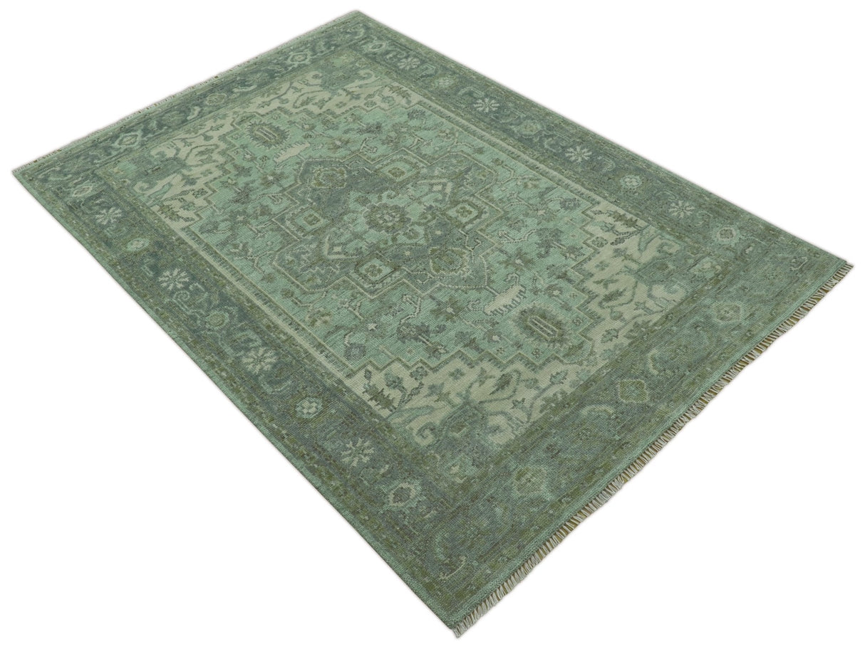 Quick Ship 7x10 Traditional Green And Gray Hand Knotted Wool Rug