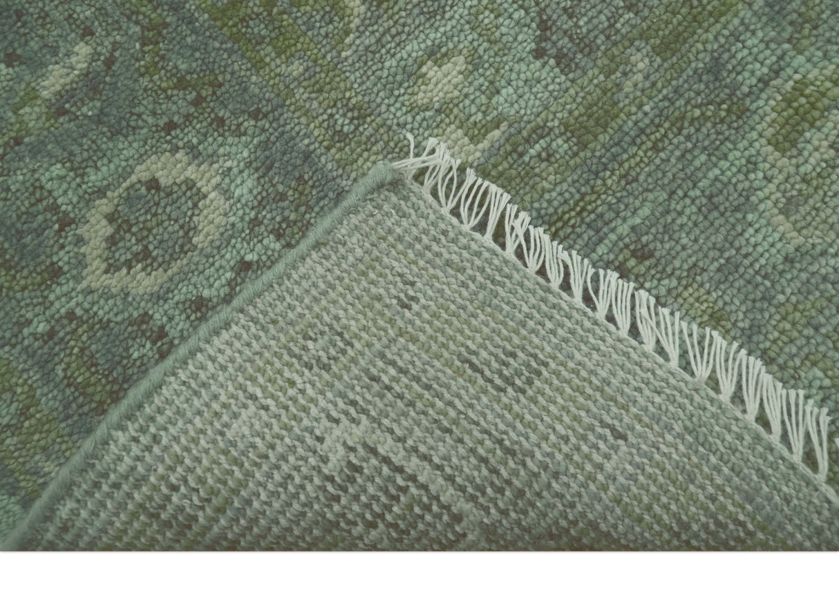 Quick Ship 7x10 Traditional Green And Gray Hand Knotted Wool Rug