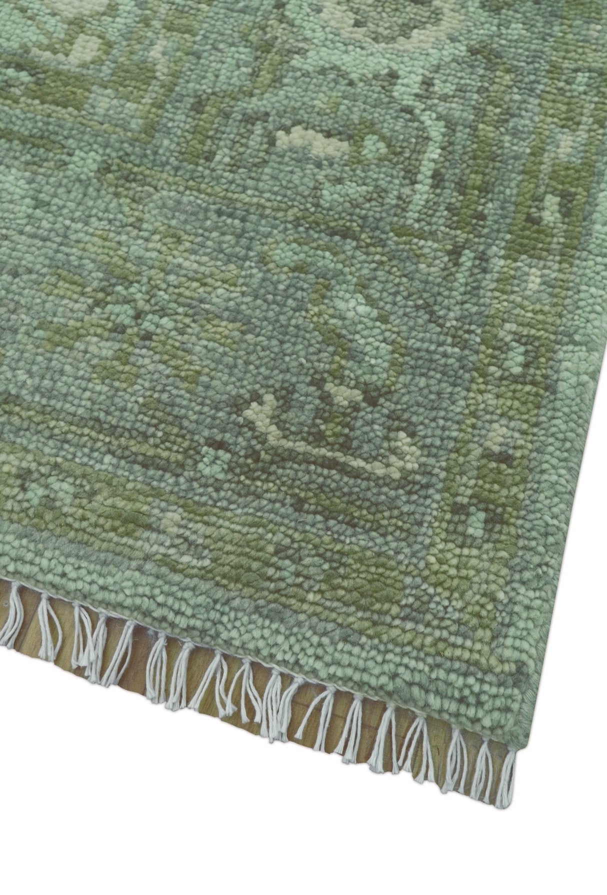 Quick Ship 7x10 Traditional Green And Gray Hand Knotted Wool Rug