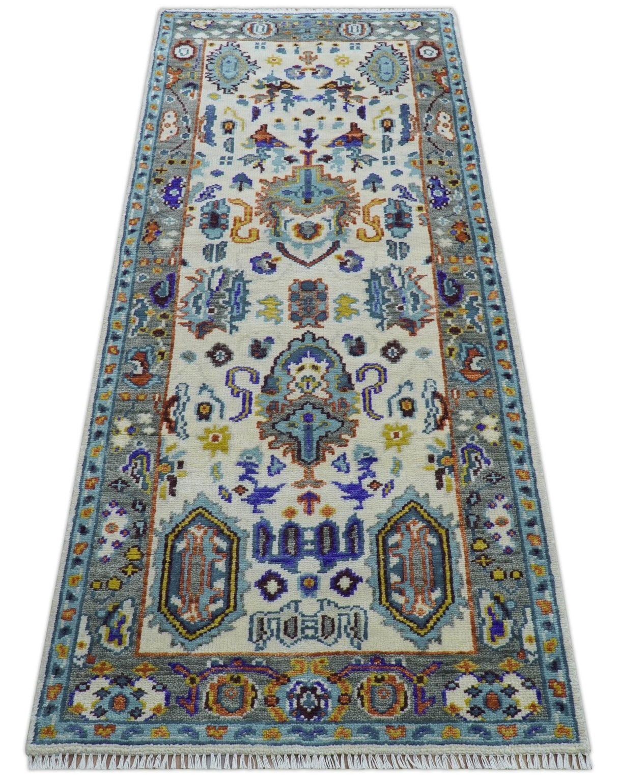 Quick Ship Oversize 4x10 Runner Ivory And Gray Hand Knotted Wool Rug