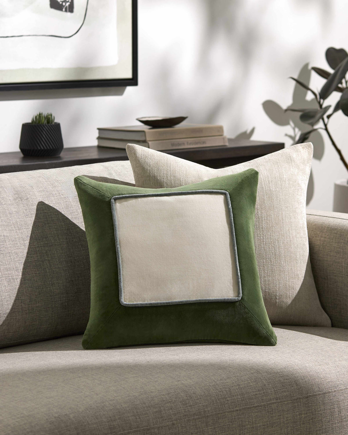 Rahiq Forest Green Border Cotton Throw Pillow-Throw Pillows-Parc Decor