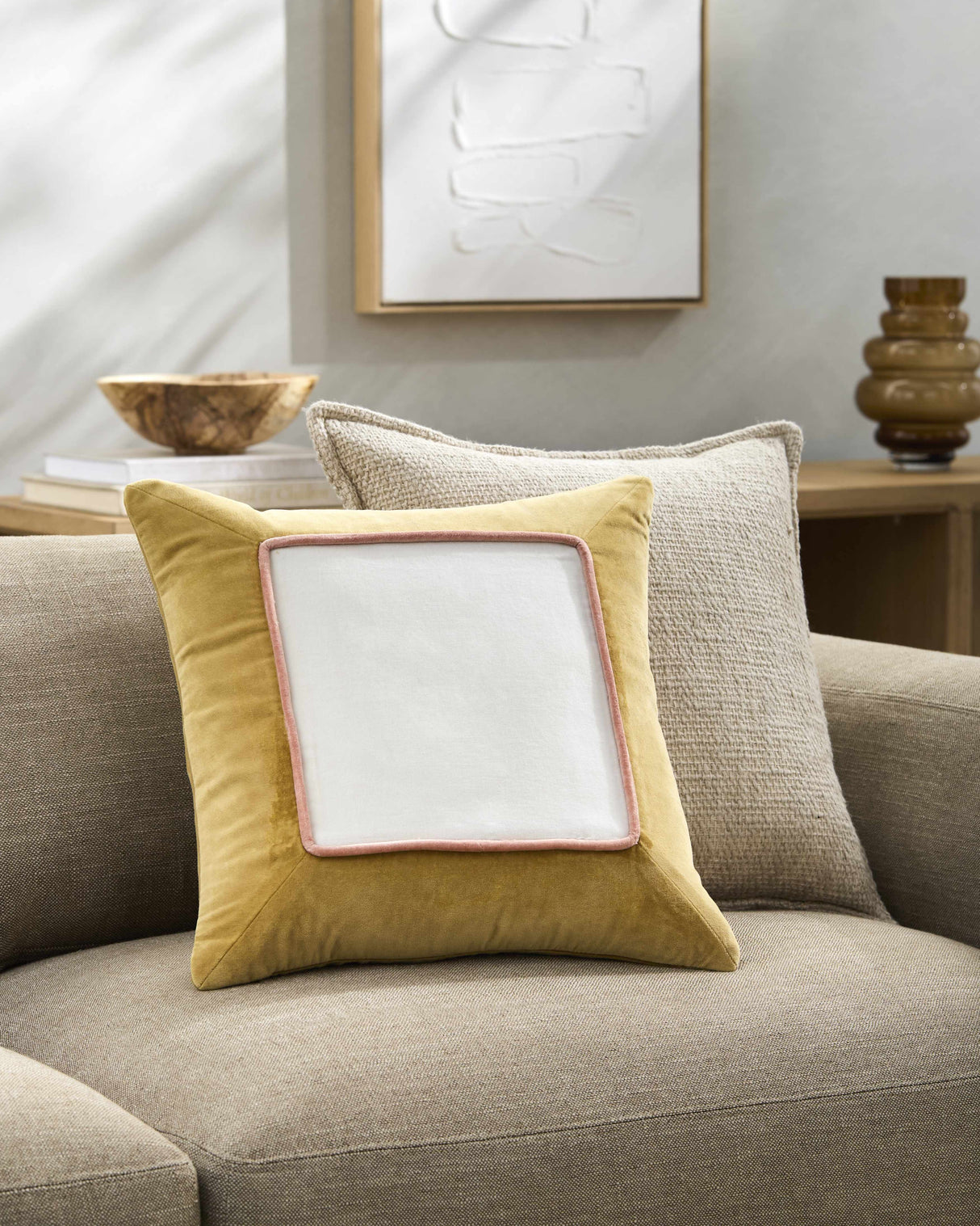 Rahiq Yellow Border Cotton Throw Pillow-Throw Pillows-Parc Decor