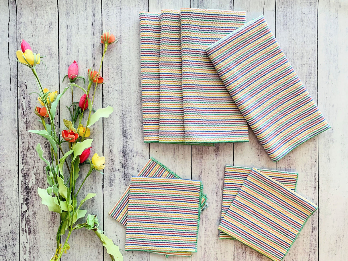 Rainbow Seersucker Cloth Napkins, set of four-Table Linens-Parc Decor