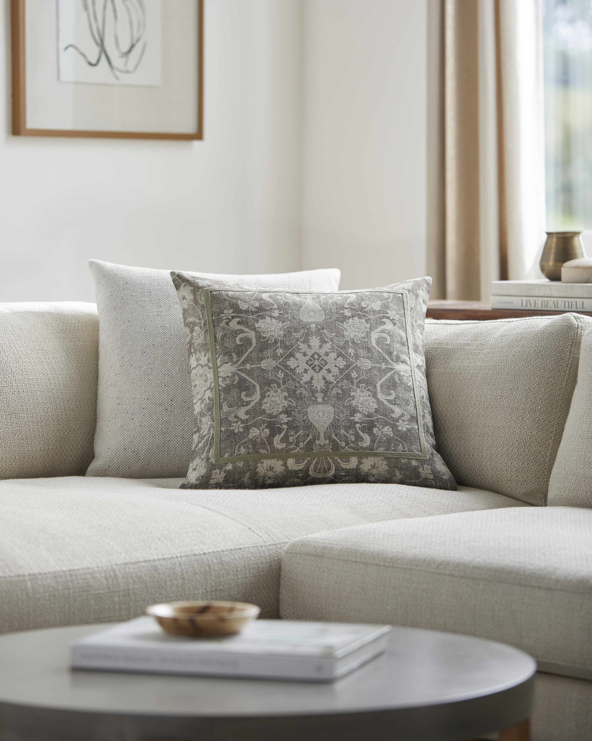 Raith Beige Ornamental Square Accent Pillow-Throw Pillows-Parc Decor